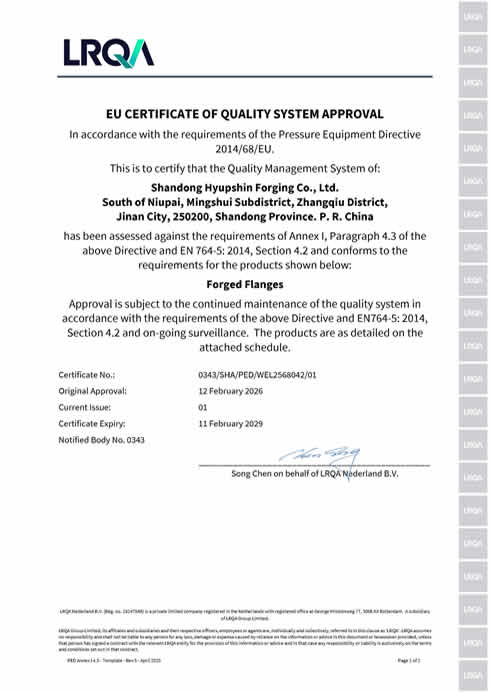 TUV certificate reference for flange documentation